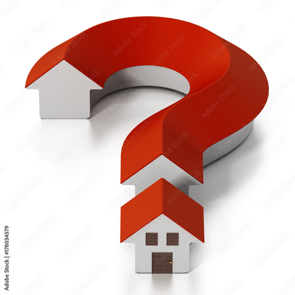 Wall mural house shaped question mark. 3d illustration