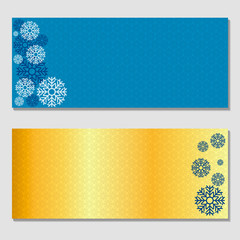 Template for discount card, coupon, corporate certificate, ticket, gift voucher. Blue christmas background with snowflakes . Vector. Abstract snow for Happy New Year.
