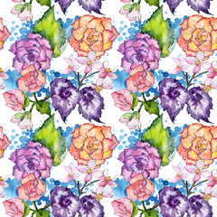 Wildflower begonia flower pattern in a watercolor style. Full name of the plant: begonia. Aquarelle wild flower for background, texture, wrapper pattern, frame or border.