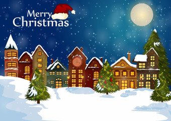 Fototapeta na wymiar Decorated house on Happy Winter celebration greeting background for Merry Christmas