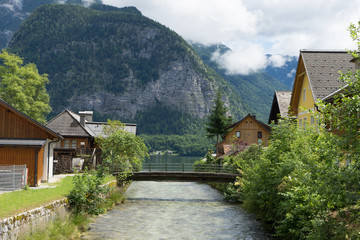 village houses in a mountain Alps landscape