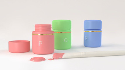 pink green blue pastel bottle color white brush ink drop on white background 3d rendering
