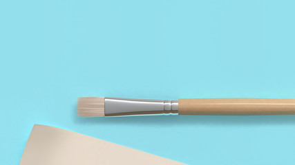 paintbrush and paper minimal blue background 3d rendering