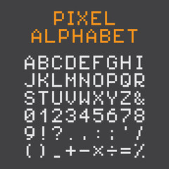 Pixel alphabet. Pixel font.