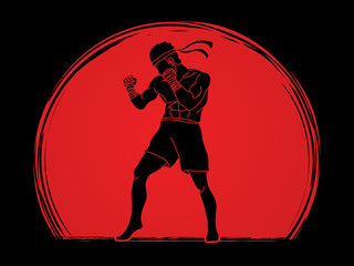 Muay Thai, Thai Boxing standing on sunlight background graphic vector
