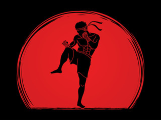 Muay Thai, Thai Boxing action graphic vector