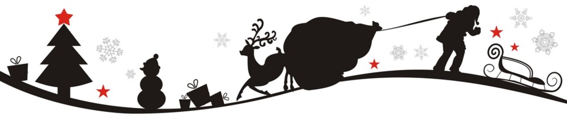 Weihnachtsmann zieht schweren Geschenkesack