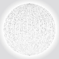 Cyber sphere binary code on a grey background. Abstract radial matrix technology concept. Digital data vector illustration.