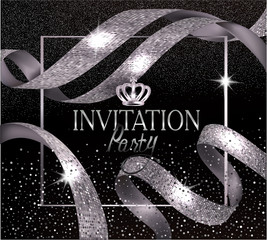 Silver beautiful ribbons. Vip Invitation card.Vector illustration