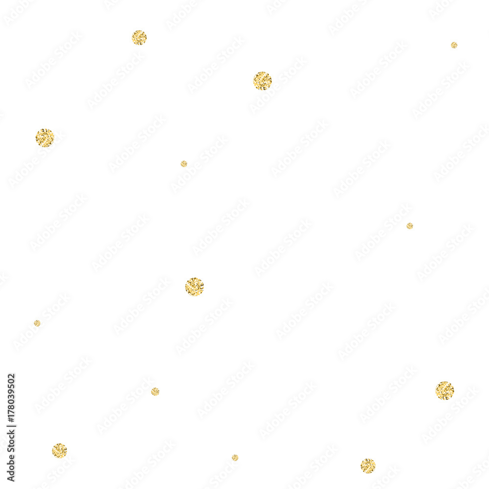 Poster Golden confetti pattern. Modern abstract vector seamless background with small gold texture dots . Perfect for festive party invitations, greeting cards and wrapping paper.
