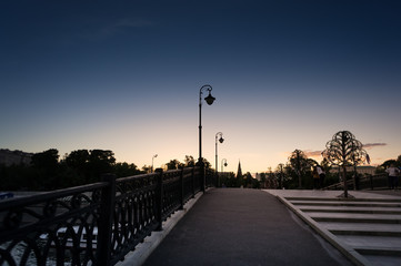 Evening. Bridge of Love, or a Meadows bridge, or a Tretyakov bridge, connects the Bolotnaya Square with Kadashevskaya embankment, landmark