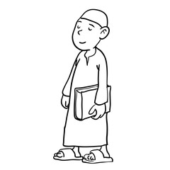 Arab boy holding a book, Hand drawn Vector