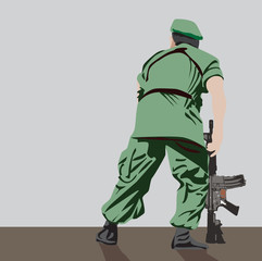 Soldier with gun, Vector Flat Design Illustration