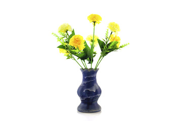 flower artificial in vase isolated white background