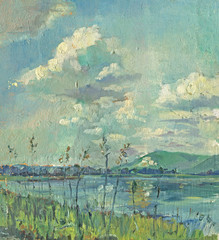 Naklejka premium summer landscape painting