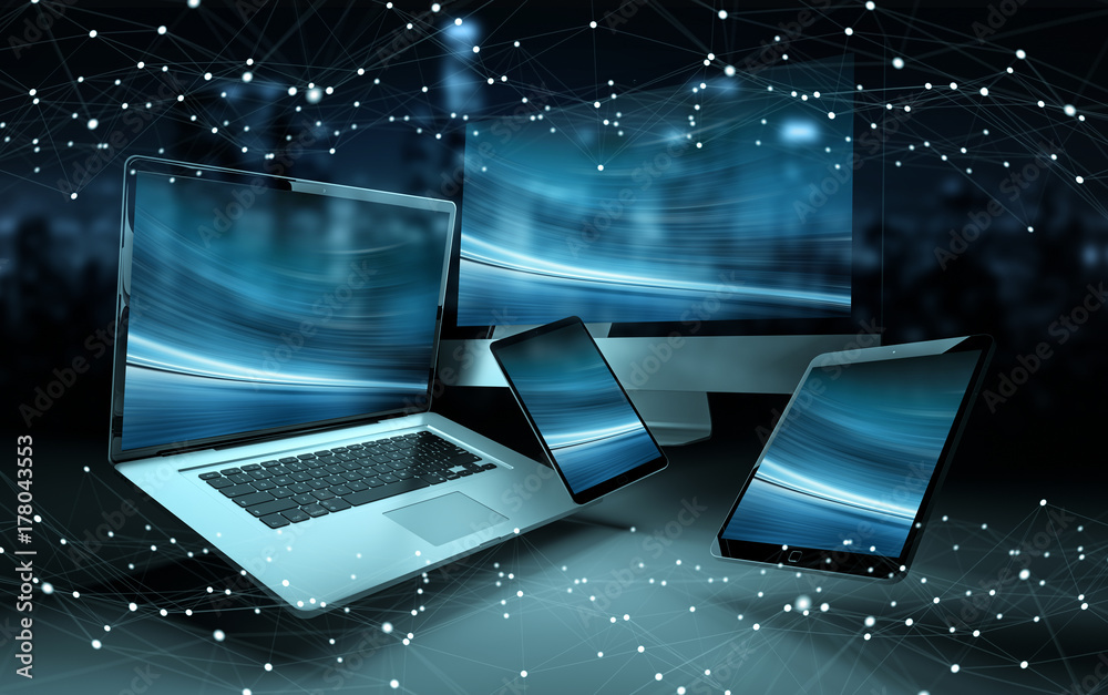 Fototapete Modern digital tech device connected to each other 3D rendering
