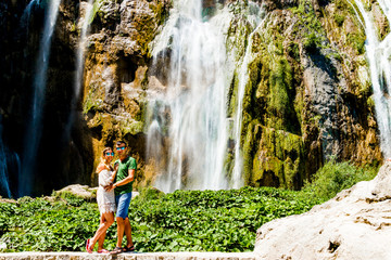 Couple near the Waterfall in Croatia