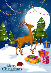 Deer with Decoration and gift for Merry Christmas and Happy New Year