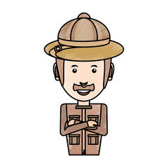 colored safari man doodle over white background  vector  illustration