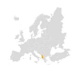Territory of Albania on Europe map on a white background