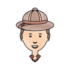 colored  man face with safari hat  doodle over white background  vector illustration