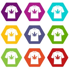 T-shirt with print of cannabis icon set color hexahedron