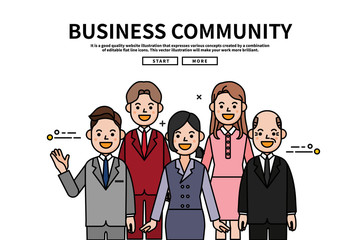 Flat line vector editable graphic website illustration, business community