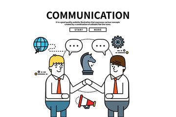 Flat line vector editable graphic website illustration, business communication