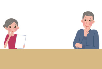 書類を見る家族　シニア　イラスト