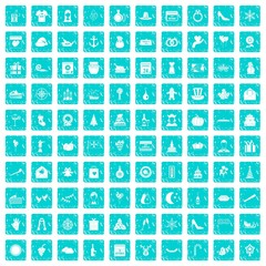 100 festive day icons set grunge blue