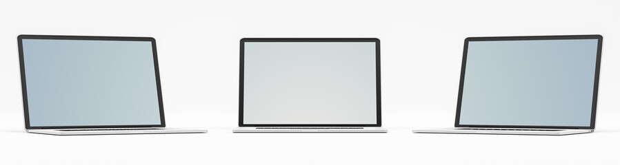Triple modern digital silver and black laptop 3D rendering