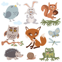 Fototapeta premium Set of cute forest animals cartoon vector