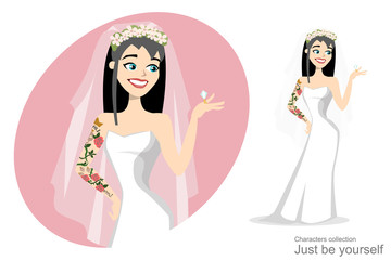 Bride with tattoo looking at wedding ring