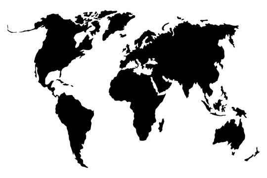 Vector illustration of a world map. Contours of the continents isolated on white background.