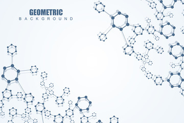 Geometric abstract background with connected line and dots. Structure molecule and communication. Scientific concept for your design. Medical, technology, science background. Vector illustration.