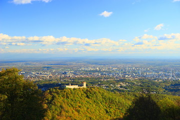 Panoramic view from Medvednica mountain to Medvedgrad and Zagreb, Croatia