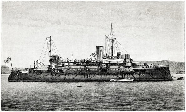 SMS Siegfried - coastal defense ship of German Imperial Navy (1890) (from Meyers Lexikon, 1896, 13/472/473)