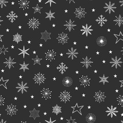 Hand drawn snowflake and star holiday pattern