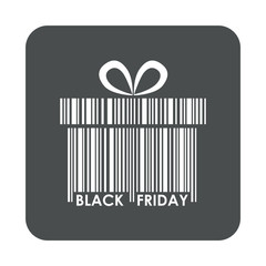 Icono plano codigo de barras regalo BLACK FRIDAY en cuadrado gris