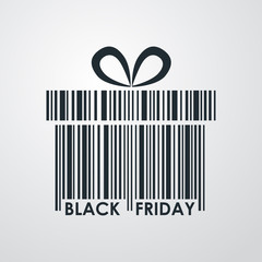 Icono plano codigo de barras regalo BLACK FRIDAY en fondo degradado