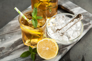 Ice tea with lemon and mint
