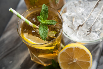 Ice tea with lemon and mint
