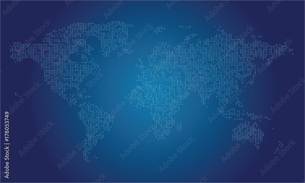 Poster World map made from binary data code