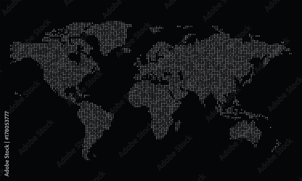 Poster World map made from binary data code - Posters