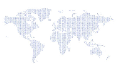 Fototapeta na wymiar World map made from binary data code