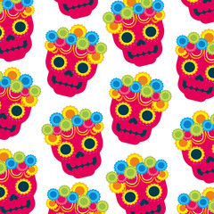 skull flowers the day of the death mexican seamless pattern