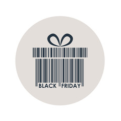 Icono plano codigo de barras regalo BLACK FRIDAY en circulo gris