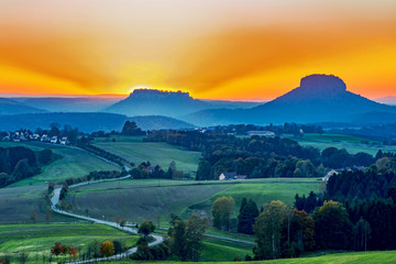 Fototapeta premium Sunset in the National Park Saxon Switzerland