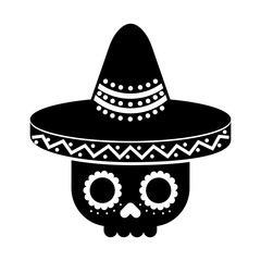 skull in hat day of the dead mexican celebration