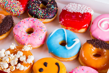 sweet doughnuts pastry close up in box